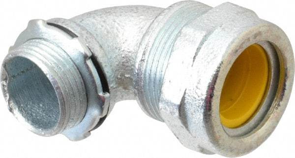 O-Z/Gedney - 0.7 to 0.8" Cable Capacity, Liquidtight, Elbow Strain Relief Cord Grip - 3/4 NPT Thread, Iron - Exact Industrial Supply