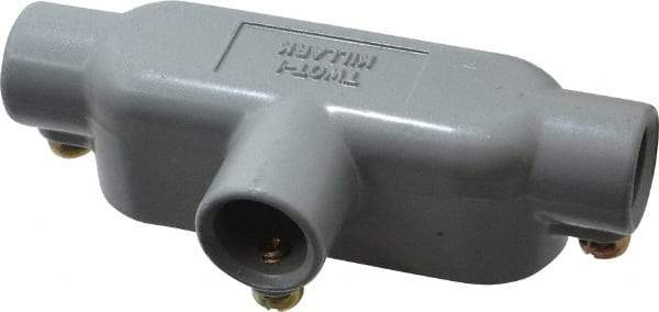 Hubbell Killark - Form Set Screw, T Body, 1/2" Trade, EMT Aluminum Conduit Body - Oval, 5-3/8" OAL, 4 cc Capacity - Exact Industrial Supply