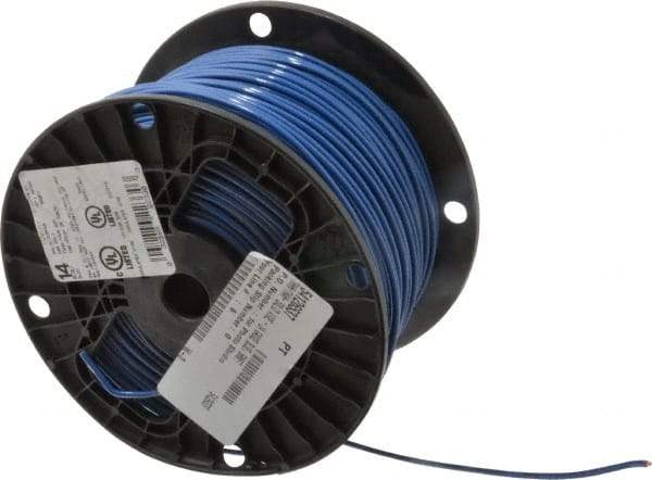 Southwire - THHN/THWN, 14 AWG, 15 Amp, 500' Long, Solid Core, 1 Strand Building Wire - Blue, Thermoplastic Insulation - Exact Industrial Supply