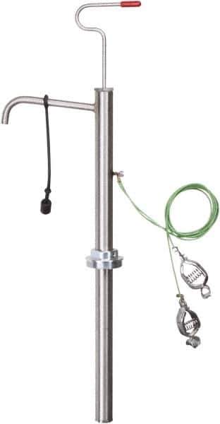 PRO-LUBE - 18 Strokes per Gal, 1/2" Outlet, Stainless Steel Hand Operated Drum/Pail Pump - 7 oz per Stroke, 25" OAL, For 2" Bung Drums, For Acetone, Adblue, Benzene, DEF, Diesel, Kerosene, Lacquer, Naphtha, Thinners, Urea & Gasoline - Exact Industrial Supply