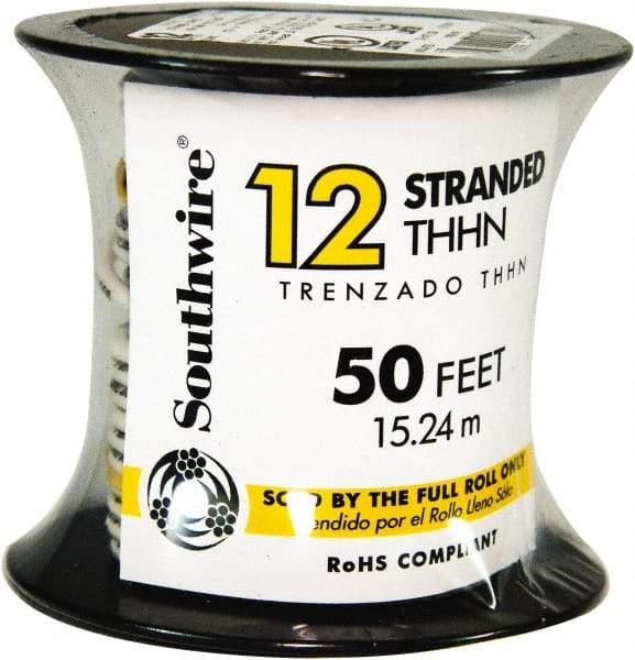 Southwire - THHN/THWN, 12 AWG, 20 Amp, 50' Long, Stranded Core, 19 Strand Building Wire - White, Thermoplastic Insulation - Exact Industrial Supply