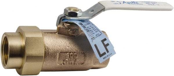 Conbraco - 1-1/2" Pipe, Standard Port, Bronze Single Union Ends Ball Valve - Bi-Directional, Female Union x FNPT Ends, Lever Handle, 600 WOG, 150 WSP - Exact Industrial Supply