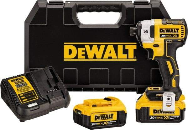 DeWALT - 20 Volt, 1/4" Drive, 20, 125, 152 Ft/Lb Torque, Cordless Impact Driver - 1000, 2800, 3250 RPM, 2 Lithium-Ion Batteries Included - Exact Industrial Supply