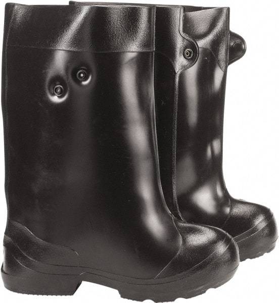 Winter Walking - Men's 12-13.5 Traction Overshoes - 15" High, Plain Toe, Nonslip Sole, PVC Upper, Black - Exact Industrial Supply