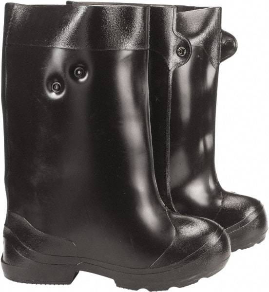 Winter Walking - Men's 14-15.5 Traction Overshoes - 15" High, Plain Toe, Nonslip Sole, PVC Upper, Black - Exact Industrial Supply