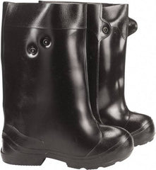 Winter Walking - Men's 14-15.5 Traction Overshoes - 15" High, Plain Toe, Nonslip Sole, PVC Upper, Black - Exact Industrial Supply
