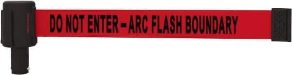 Banner Stakes - 6.61" High x 15' Long x 2-1/2" Wide Retractable Barrier Belt - Plastic & Polyester, Matte Finish, Red, Use with Banner Stakes Plus Stanchion, Banner Stakes Plus Base - Exact Industrial Supply