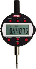 SPI - 0 to 1/2" Range, 0.00005" Graduation, Electronic Drop Indicator - Flat & Center Lug Back, Accurate to 0.00016", English & Metric System, LCD Display - Exact Industrial Supply