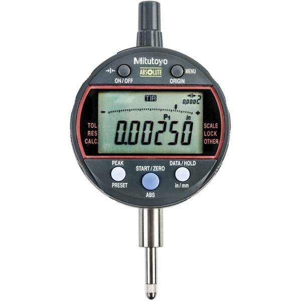 Mitutoyo - 0 to 1/2" Range, 0.001mm Graduation, Electronic Drop Indicator - Flat Back, Accurate to 0.0001", Inch & Metric System, LCD Display - Exact Industrial Supply