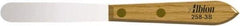 Albion Engineering - 5/8" Wide Spring Blade Stainless Steel Spatula - Flexible, Straight Hardwood Handle, 4" OAL - Exact Industrial Supply
