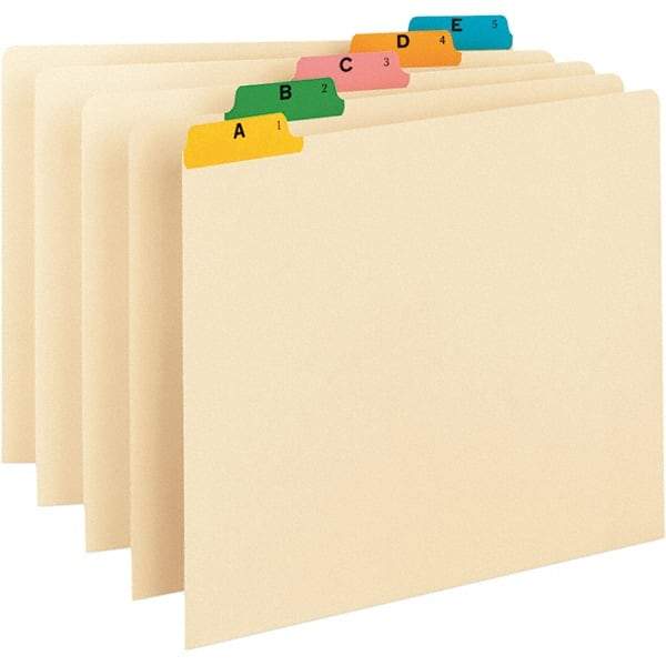 SMEAD - 8-1/2 x 11" 25 Tabs, Unpunched, Preprinted Numeric Divider - Blue, Yellow, Green Tabs, Manila Folder - Exact Industrial Supply
