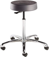 Bevco - 14 Inch Wide x 14-1/2 Inch Deep x 33 Inch High, Polished Aluminum Base, Adjustable Height Swivel Stool - Polyurethane Seat, Graphite - Exact Industrial Supply