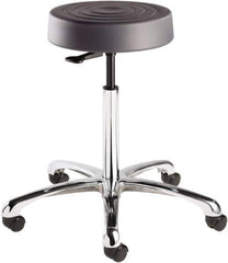 Bevco - 14 Inch Wide x 14-1/2 Inch Deep x 27-3/4 Inch High, Polished Aluminum Base, Adjustable Height Swivel Stool - Polyurethane Seat, Graphite - Exact Industrial Supply
