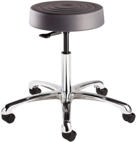 Bevco - 14 Inch Wide x 14-1/2 Inch Deep x 22-1/2 Inch High, Polished Aluminum Base, Adjustable Height Swivel Stool - Polyurethane Seat, Graphite - Exact Industrial Supply