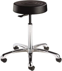 Bevco - 14 Inch Wide x 14-1/2 Inch Deep x 27-3/4 Inch High, Polished Aluminum Base, Adjustable Height Swivel Stool - Polyurethane Seat, Black - Exact Industrial Supply