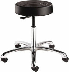 Bevco - 14 Inch Wide x 14-1/2 Inch Deep x 22-1/2 Inch High, Polished Aluminum Base, Adjustable Height Swivel Stool - Polyurethane Seat, Black - Exact Industrial Supply