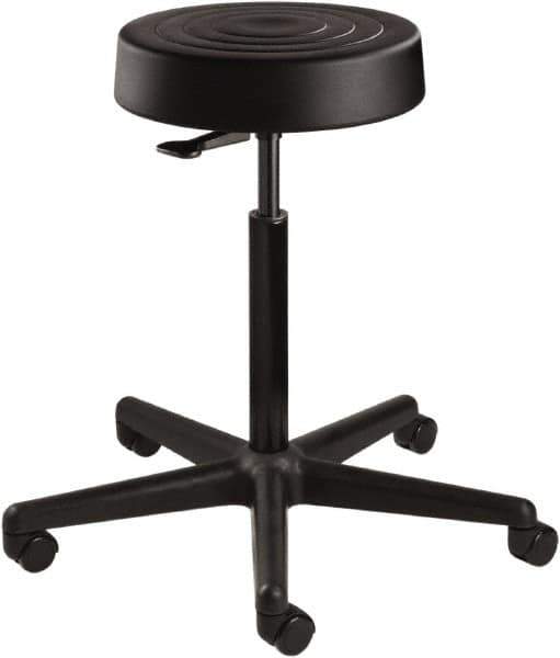 Bevco - 14 Inch Wide x 14-1/2 Inch Deep x 34 Inch High, Reinforced Black Nylon Base, Adjustable Height Swivel Stool - Polyurethane Seat, Black - Exact Industrial Supply
