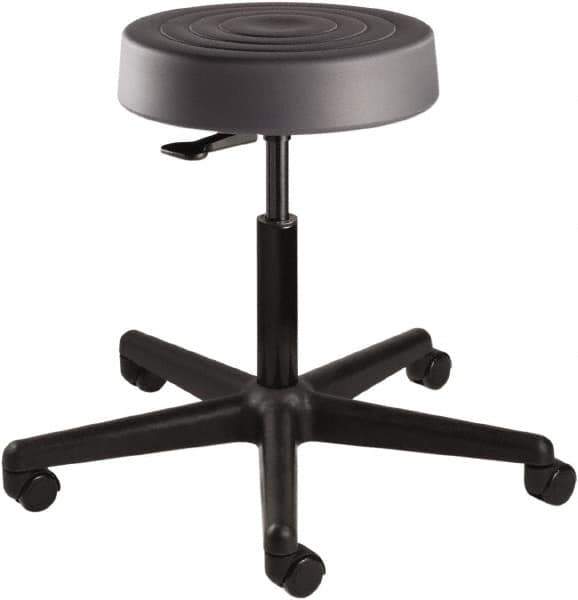 Bevco - 14 Inch Wide x 14-1/2 Inch Deep x 22-1/2 Inch High, Reinforced Black Nylon Base, Adjustable Height Swivel Stool - Polyurethane Seat, Graphite - Exact Industrial Supply