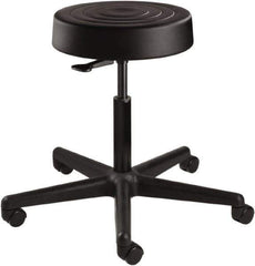 Bevco - 14 Inch Wide x 14-1/2 Inch Deep x 22-1/2 Inch High, Reinforced Black Nylon Base, Adjustable Height Swivel Stool - Polyurethane Seat, Black - Exact Industrial Supply