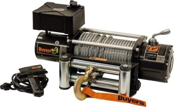 Buyers Products - 12,000 Lb Capacity, 100' Cable Length, Automotive DC Electric Winch - 12 Volts - Exact Industrial Supply