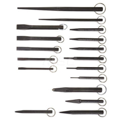 Chisel & Punch Sets; Type: Punch & Chisel Set; Number of Pieces: 17; Style: Center Punch; Diamond Point Chisel; Pin Punch; Solid Punch; Taper Punch; Prick Punch; Cold Chisel; Cape Chisel; Set Contents: Center Punch; Center & Pin Punches; Cold Chisels; Chi
