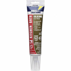 White Lightning - 5.3 oz Tube Clear Silicone Sealant - -80 to 450°F Operating Temp, 30 min Tack Free Dry Time, 24 hr Full Cure Time - Exact Industrial Supply