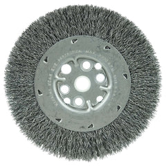 Weiler - Wheel Brushes; Outside Diameter (Inch): 6 ; Arbor Hole Thread Size: 5/8 ; Wire Type: Crimped Wire ; Fill Material: Steel ; Face Width (Inch): 3/4 ; Trim Length (Inch): 1-1/8 - Exact Industrial Supply