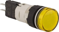 Schneider Electric - 48-120 VAC/VDC Yellow Lens LED Pilot Light - Round Lens, Quick Connect Connector, 18mm Wide, Vibration Resistant - Exact Industrial Supply