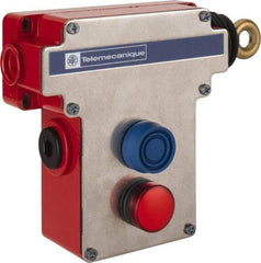 Telemecanique Sensors - 10 Amp, 2NO/2NC Configuration, Rope Operated Limit Switch - Pushbutton Reset, Rope Pull, Pilot Light Indicator, 300 VAC - Exact Industrial Supply