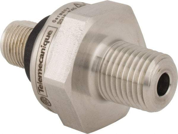 Telemecanique Sensors - 1/4-18 NPT (Male) Connector, 12 to 24 VDC, 300 psi Sensor, Shock and Vibration Resistant, Control Circuit Pressure Sensor - 26mm Long x 30mm Wide, IP65, IP67, IP69, For Use with OsiSense XM - Exact Industrial Supply