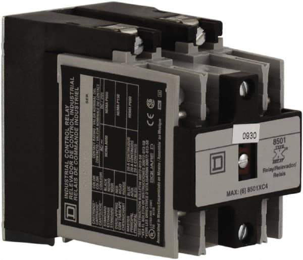 Square D - Electromechanical Screw Clamp General Purpose Relay - 20 Amp at 600 VAC, 2NO, 110 VAC at 50 Hz & 120 VAC at 60 Hz - Exact Industrial Supply