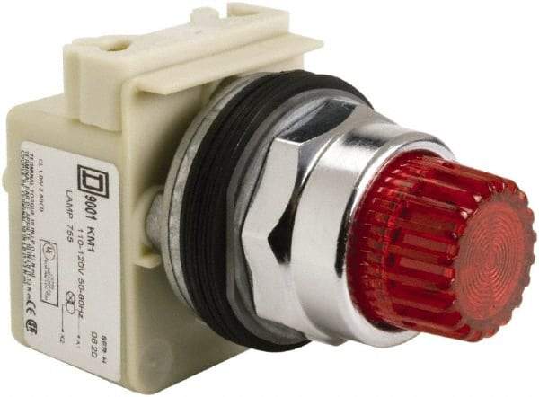 Schneider Electric - 1.18 Inch Mount Hole, Extended Straight, Pushbutton Switch Only - Round, Red Pushbutton, Illuminated, Momentary (MO), Weatherproof, Dust and Oil Resistant - Exact Industrial Supply