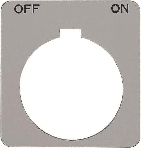 Schneider Electric - Square, Plastic Legend Plate - Off-On - Silver Background, Black Letters, 1.2 Inch Hole Diameter, 1-3/4 Inch Square - Exact Industrial Supply