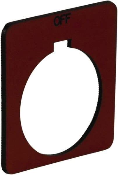 Schneider Electric - Square, Plastic Legend Plate - Off - Red Background, Black Letters, 1.2 Inch Hole Diameter, 1-3/4 Inch Square - Exact Industrial Supply