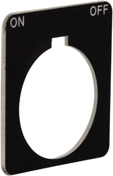 Schneider Electric - Square, Plastic Legend Plate - On-Off - Black Background, White Letters, 1.2 Inch Hole Diameter, 1-3/4 Inch Square - Exact Industrial Supply