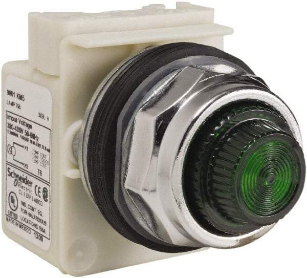 Schneider Electric - 480 VAC Green Lens Indicating Light - Screw Clamp Connector - Exact Industrial Supply