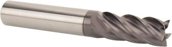 SGS - 1/2" Diam, Variable Pitch, 1-1/4" LOC, 5 Flute Solid Carbide Roughing Square End Mill - AlTiN Finish, 3-1/4" OAL, 1/2" Shank Diam, Single End, 37° Helix - Exact Industrial Supply