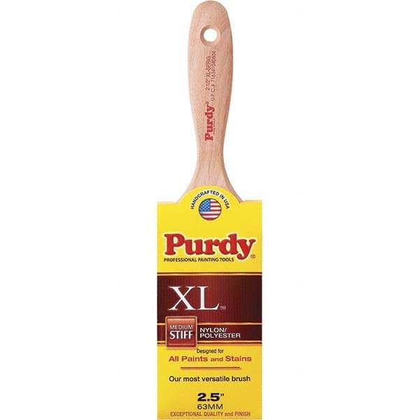Purdy - 2-1/2" Flat Synthetic Trim Brush - 2-15/16" Bristle Length, 3-3/16" Wood Beavertail Handle - Exact Industrial Supply