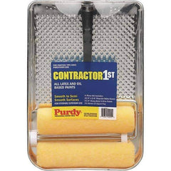 Purdy - 18" Long, 3/8" Nap, Mini Roller Kit - 9" Wide, Metal Frame, Includes Paint Tray, Roller Cover & Frame - Exact Industrial Supply