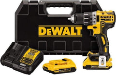 DeWALT - 20 Volt 1/2" Chuck Mid-Handle Cordless Drill - 0-500 & 0-2000 RPM, Keyless Chuck, Reversible, 2 Lithium-Ion Batteries Included - Exact Industrial Supply