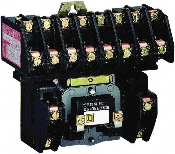 Square D - No Enclosure, 10 Pole, Electrically Held Lighting Contactor - 20 A (Tungsten), 30 A (Fluorescent), 277 VAC at 60 Hz, 10NO Contact Configuration - Exact Industrial Supply