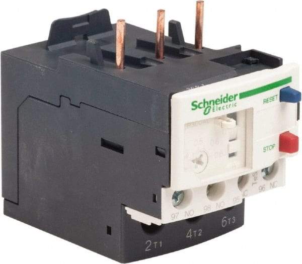 Schneider Electric - 3 Pole, NEMA Size 00-1, 0.4 to 0.63 Amp, 690 VAC, Thermal NEMA Overload Relay - Trip Class 20, For Use with LC1D09, LC1D12, LC1D18, LC1D25, LC1D32 and LC1D38 - Exact Industrial Supply
