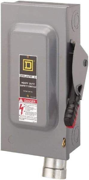 Square D - 60 Amp, 600 VAC, 3 Pole Fused Safety Switch - NEMA 1, 50 hp at 600 VAC (Triple Phase) - Exact Industrial Supply
