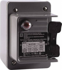 Square D - 3 Poles, 30 Amp, NEMA, Enclosed Toggle Manual Motor Starter - 1 hp at 90 VDC, 10 hp at 460 VAC, 10 hp at 575 VAC, 1-1/2 hp at 230 VDC, 2 hp at 115 VAC, 2 hp at 115 VDC & 7-1/2 hp at 230 VAC, CE, CSA, NEMA 4 & UL Listed - Exact Industrial Supply