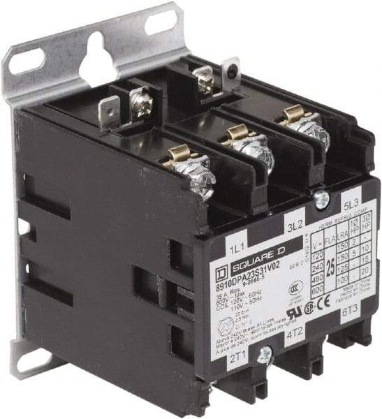 Square D - 3 Pole, 25 Amp Inductive Load, Definite Purpose Contactor - 35 Amp Resistive Rating - Exact Industrial Supply