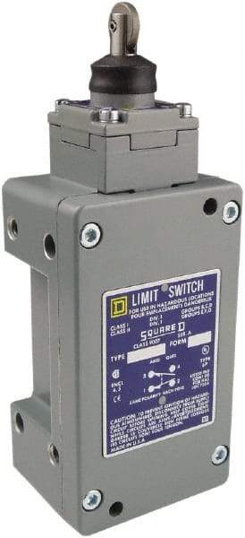 Square D - DPDT, 2NC/2NO, 600 Volt Screw Terminal, Roller Plunger Actuator, General Purpose Limit Switch - 1, 2, 4, 6, 12, 13, 6P NEMA Rating, IP67 IPR Rating - Exact Industrial Supply