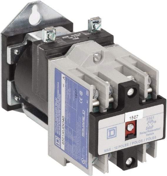 Square D - Electromechanical Screw Clamp General Purpose Relay - 5 Amp at 250 VDC, 4NO, 125 VDC - Exact Industrial Supply