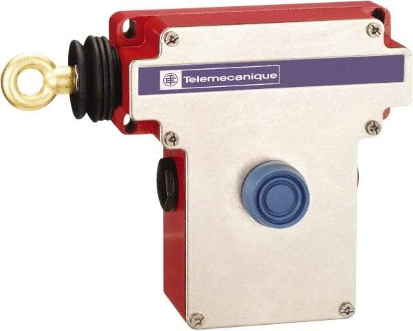 Telemecanique Sensors - 10 Amp, 2NC Configuration, Left Hand Operation, Rope Operated Limit Switch - Pushbutton Reset, Rope Pull, No Pilot Light, 300 VAC - Exact Industrial Supply