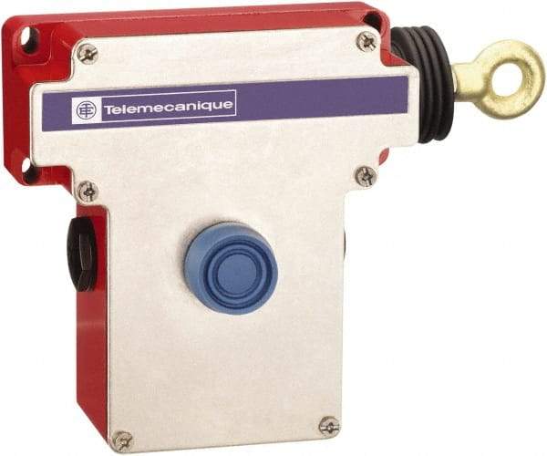 Telemecanique Sensors - 10 Amp, 2NO/2NC Configuration, Rope Operated Limit Switch - Pushbutton Reset, Rope Pull, No Pilot Light, 300 VAC - Exact Industrial Supply