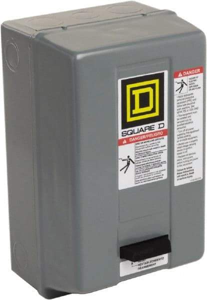 Square D - 110 Coil VAC at 50 Hz, 120 Coil VAC at 60 Hz, 27 Amp, NEMA Size 1, Nonreversible Enclosed Enclosure NEMA Motor Starter - 10 hp at 1 Phase, 1 Enclosure Rating - Exact Industrial Supply